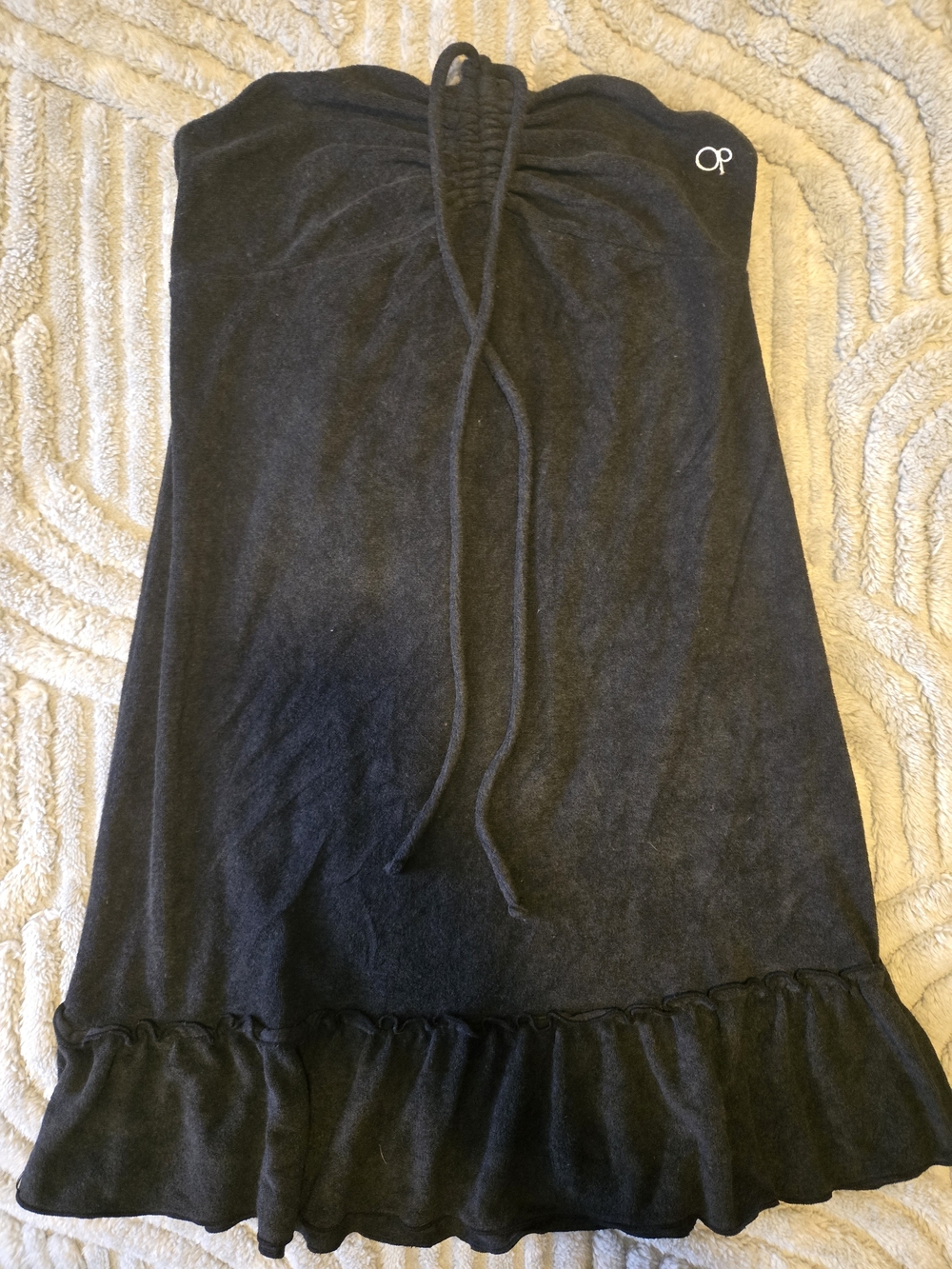 OP Black Strapless Ruffle Hem Swim Dress Cover-up